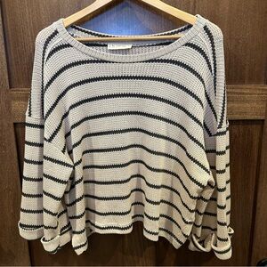 By Together Oversized Striped Crew Neck Sweater - Cream & Green